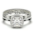 thumbnail image 1 of Dazzling Halo 2.55 Carat Cushion Cut Diamond Moissanite Engagement Ring, Wedding Ring, Two Matching Band in 925 Sterling Silver With Plain 18k White Gold Plating Shank Gift For Her, 1 of 4