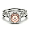 thumbnail image 1 of Dazzling Halo 2.55 Carat Cushion Cut Morganite And Diamond Moissanite Engagement Ring, Wedding Ring, Two Matching Band in 925 Sterling Silver With Plain 18k White Gold Plating Shank Gift For Her, 1 of 4