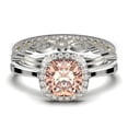 thumbnail image 1 of Dazzling Halo 2.55 Carat Cushion Cut Morganite And Diamond Moissanite Engagement Ring, Wedding Ring, Two Matching Band in 925 Sterling Silver With Plain 18k White Gold Plating Shank Gift For Her, 1 of 4