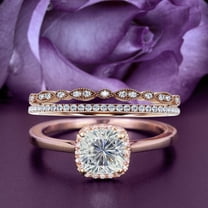 Dazzling Halo 2.55 Carat Cushion Diamond Moissanite Engagement Ring, Wedding Ring, Two Matching Band in 925 Sterling Silver With Plain 18k Rose Gold Plating Shank Gift For Her,Promise Ring, Trio Set