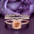 thumbnail image 1 of Dazzling Halo 2.55 Carat Cushion Morganite And Diamond Moissanite Engagement Ring, Wedding Ring, Two Matching Band in 925 Sterling Silver With Plain 18k Rose Gold Plating Shank Gift For Her, Trio Set, 1 of 3