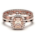 thumbnail image 1 of Dazzling Halo 2.55 Carat Cushion Morganite And Diamond Moissanite Engagement Ring, Wedding Ring, Two Matching Band in 925 Sterling Silver With Plain 18k Rose Gold Plating Shank Gift For Her, Trio Set, 1 of 4