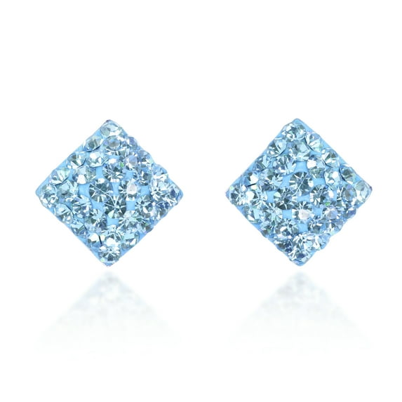 Dazzling Light Blue Square Shaped Cubic Zirconia Encrusted Stud Earrings