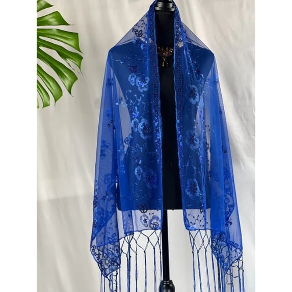 Dazzling Midnight Blue Elegant Evening Wrap Shawl for Special Occasions and Daily Charm|SOL24A308
