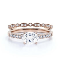 Dazzling Minimal Art Deco 2.00 Carat Oval Cut Diamond Moissanite Unique Engagement Ring, Wedding Ring, One Matching Band in 925 Sterling Silver With 18k Rose Gold Plating Gift For Woman, Promise Ring