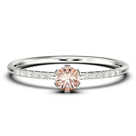 Dazzling Minimalist 0.55 Carat Classic Round Cut Morganite And Diamond Moissanite Affordable Engagement Ring, Wedding Ring in 925 Sterling Silver With 18k White Gold Plating, Minimal Gift