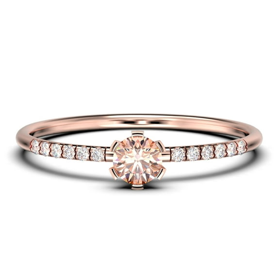 Dazzling Minimalist 0.55 Carat Classic Round Cut Morganite And Diamond Moissanite Affordable Engagement Ring, Wedding Ring In 925 Sterling Silver With 18K Rose Gold Plating, Gift For Her