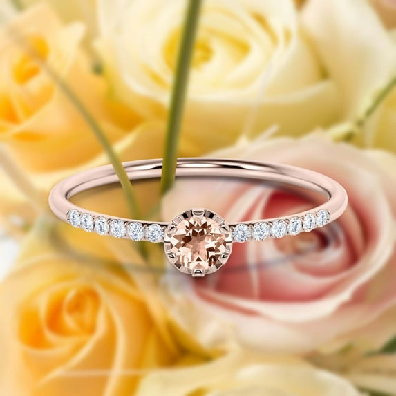 Dazzling Minimalist 0.55 Carat Classic Round Cut Morganite And Diamond Moissanite Affordable Engagement Ring, Wedding Ring in10k Solid Rose Gold, Gift For Her, Minimal Gift Idea For Woman