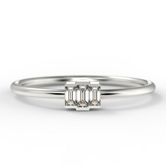 Dazzling Minimalist 0.70 Carat Baguette Cut Trilogy Diamond Moissanite Engagement Ring, Dainty Wedding Ring in 10k Solid White Gold, Gift For Her, Three Stone Ring, Promise Ring, Anniversary Gift