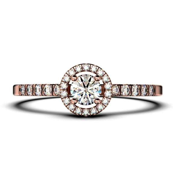 Dazzling Minimalist 1.00 Catar Round Cut Diamond Moissanite Engagement Ring, Wedding Ring in 925 Sterling Silver With 18k Rose Gold Plating Gift For Her, Silver, Halo Bridal Ring