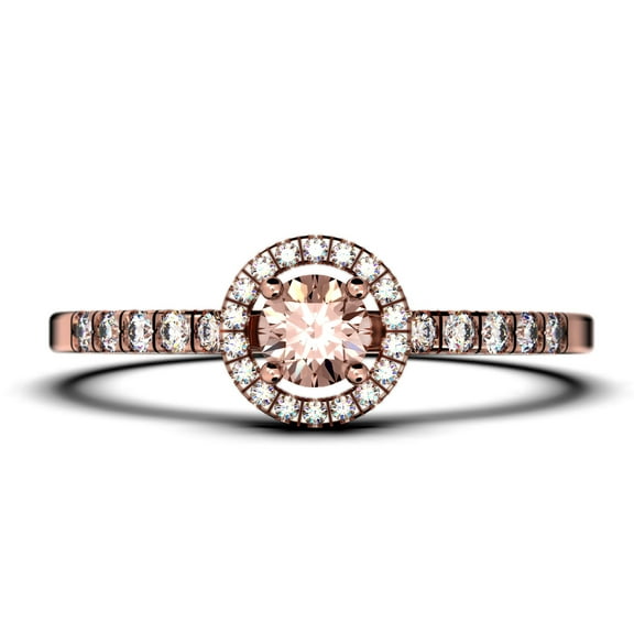 Dazzling Minimalist 1.00 Catar Round Cut Morganite And Diamond Moissanite Engagement Ring, Wedding Ring in 925 Sterling Silver With 18k Rose Gold Plating Gift For Her, Silver, Halo Bridal Ring