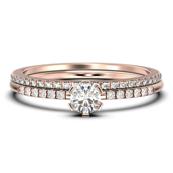 Dazzling Minimalist 1.05 Carat Classic Round Cut Diamond Moissanite Affordable Engagement Ring, Wedding Ring in 925 Sterling Silver With 18k Rose Gold Plating, Bridal Set, Matching Band