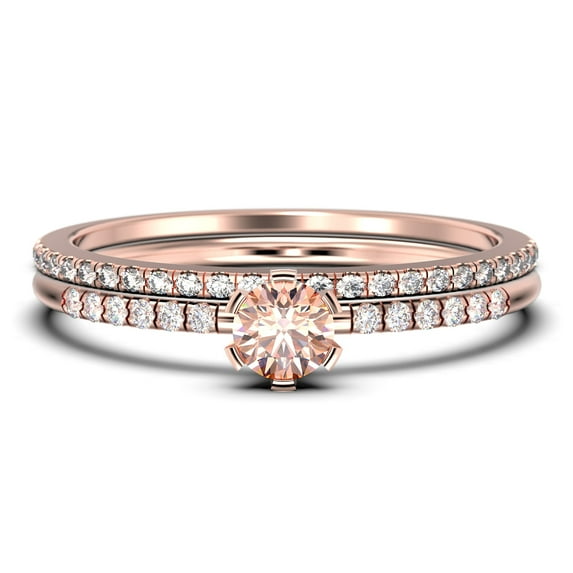Dazzling Minimalist 1.05 Carat Classic Round Cut Morganite And Diamond Moissanite Affordable Engagement Ring, Wedding Ring in10k Solid Rose Gold, Gift For Her, Bridal Set, Matching Band, Promise Ring
