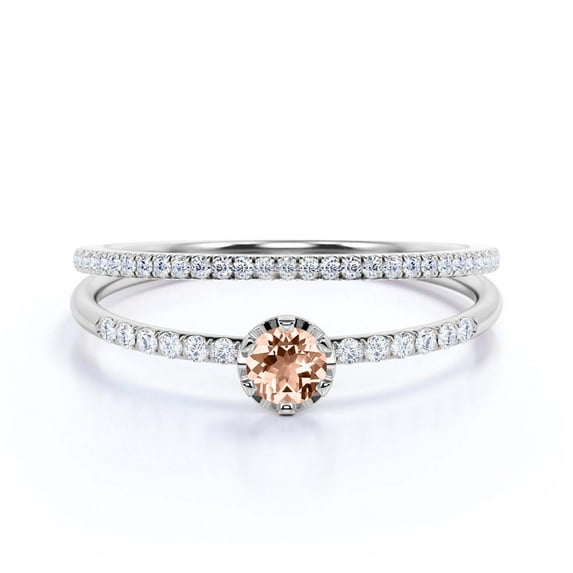 Dazzling Minimalist 1.05 Carat Classic Round Cut Morganite And Diamond Moissanite Affordable Engagement Ring, Wedding Ring in10k Solid White Gold, Minimal Woman Gift Idea, Bridal Set, Matching Band