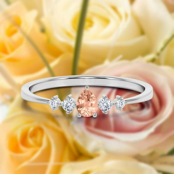 Dazzling Minimalist 1.05 Carat Pear Cut Morganite And Diamond Moissanite Classic Engagement Ring, Affordable Wedding Ring in 10k Solid White Gold, Gift For Her, Promise Ring, Anniversary Ring