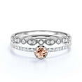 thumbnail image 1 of Dazzling Minimalist 1.05 Carat Round Cut Morganite And Diamond Moissanite Affordable Engagement Ring, Wedding Ring in 925 Sterling Silver With 18k White Gold Plating, Bridal Set, Matching Band, 1 of 3