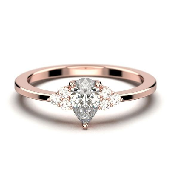 Dazzling Minimalist 1.25 Carat Pear Cut Affordable Ring, Diamond Moissanite Engagement Ring, Unique Wedding Ring In 925 Sterling Silver With 18K Rose Gold Plating, Gift For Her