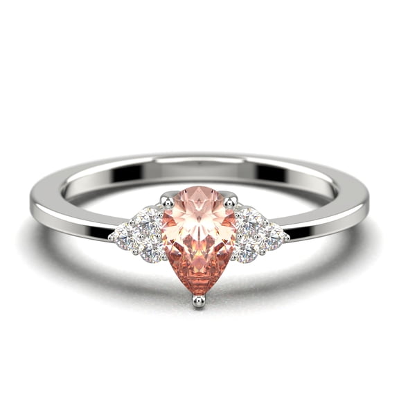 Dazzling Minimalist 1.25 Carat Pear Cut Affordable Ring, Morganite And Diamond Moissanite Engagement Ring, Unique Wedding Ring in 10k Solid White Gold, Gift For Her