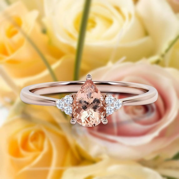 Dazzling Minimalist 1.25 Carat Pear Cut Affordable Ring, Morganite And Diamond Moissanite Engagement Ring, Unique Wedding Ring in 925 Sterling Silver With 18k Rose Gold Plating, Gift For Her