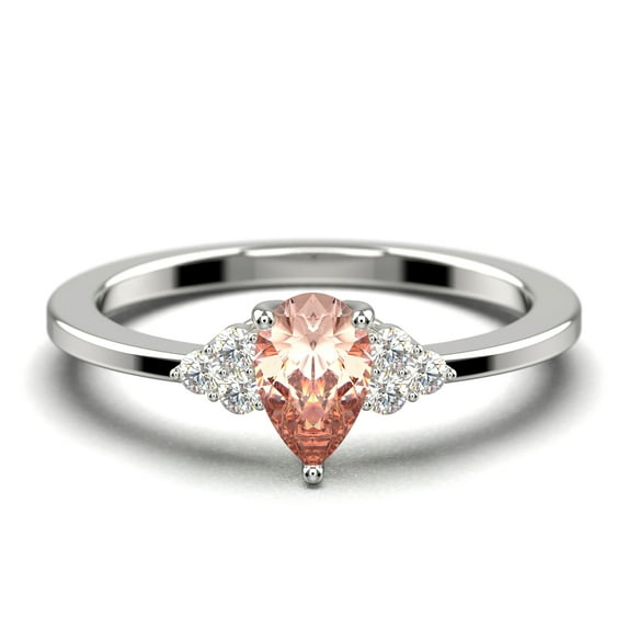 Dazzling Minimalist 1.25 Carat Pear Cut Affordable Ring, Morganite And Diamond Moissanite Engagement Ring, Unique Wedding Ring in 925 Sterling Silver With 18k White Gold Plating, Gift For Her