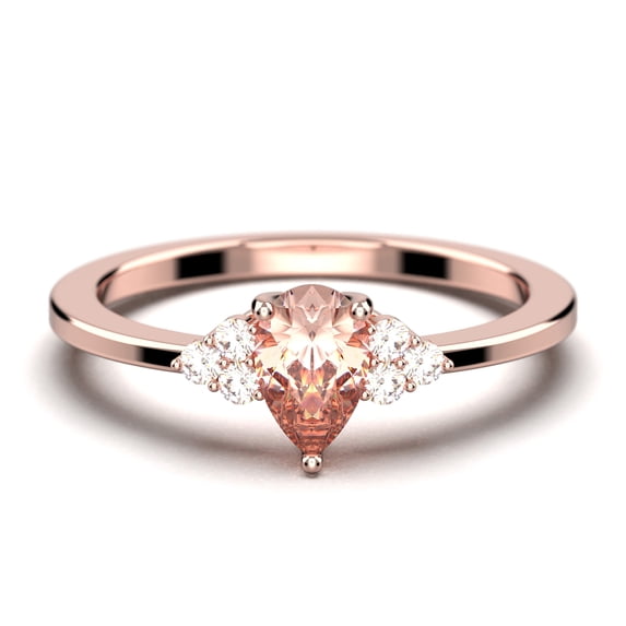 Dazzling Minimalist 1.25 Carat Pear Cut Affordable Ring, Morganite And Diamond Moissanite Engagement Ring, Unique Wedding Ring in 10k Solid Rose Gold, Gift For Her
