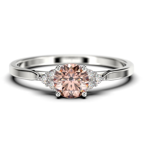 Dazzling Minimalist 1.25 Carat Round Cut, Affordable Morganite And Diamond Moissanite Engagement Ring, Wedding Ring in 925 Sterling Silver With 18k White Gold Plating Gift For Her, Promise Ring