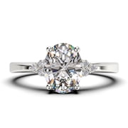 Minimalist 1.50 Carat Oval Cut Moissanite & Diamond Engagement Ring in 925 Sterling Silver with 18k White Gold Plating