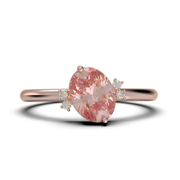 Dazzling Minimalist 1.50 Carat Oval Cut Morganite And Diamond Moissanite Engagement Ring, Wedding Ring in 925 Sterling Silver With 18k Rose Gold Plating Gift For Her, Promise Ring Anniversary Gift