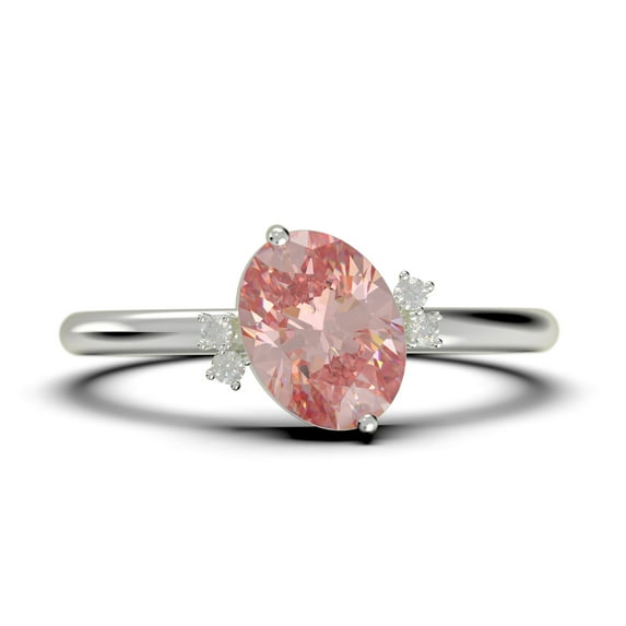 Dazzling Minimalist 1.50 Carat Oval Cut Morganite And Diamond Moissanite Engagement Ring, Wedding Ring in 925 Sterling Silver With 18k White Gold Plating Gift For Her, Promise Ring Anniversary Gift