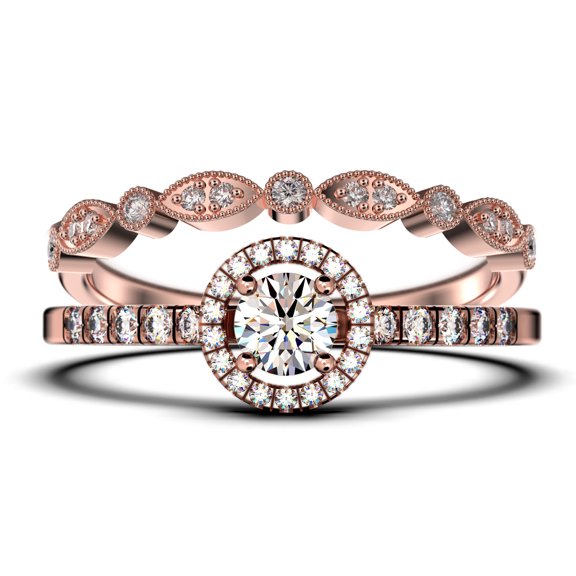 Dazzling Minimalist 1.50 Catar Round Diamond Moissanite Engagement Ring, Wedding Ring, One Matching Band in 10k Solid Rose Gold, Gift For Her, Silver, Halo Bridal Ring Set, Promise Ring