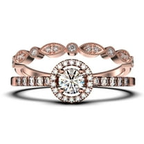 Dazzling Minimalist 1.50 Catar Round Diamond Moissanite Engagement Ring, Wedding Ring, One Matching Band in 10k Solid Rose Gold, Gift For Her, Silver, Halo Bridal Ring Set, Promise Ring