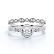 Dazzling Minimalist 1.50 Catar Round Diamond Moissanite Engagement Ring, Wedding Ring, One Matching Band in 10k Solid White Gold, Gift For Her, Silver, Halo Bridal Ring Set, Promise Ring, Anniversary