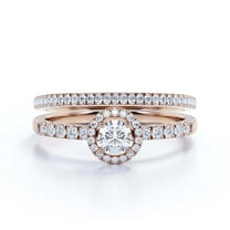 Dazzling Minimalist 1.50 Catar Round Diamond Moissanite Engagement Ring, Wedding Ring, One Matching Band in 925 Sterling Silver With 18k Rose Gold Plating Gift For Her, Silver, Halo Bridal Ring Set