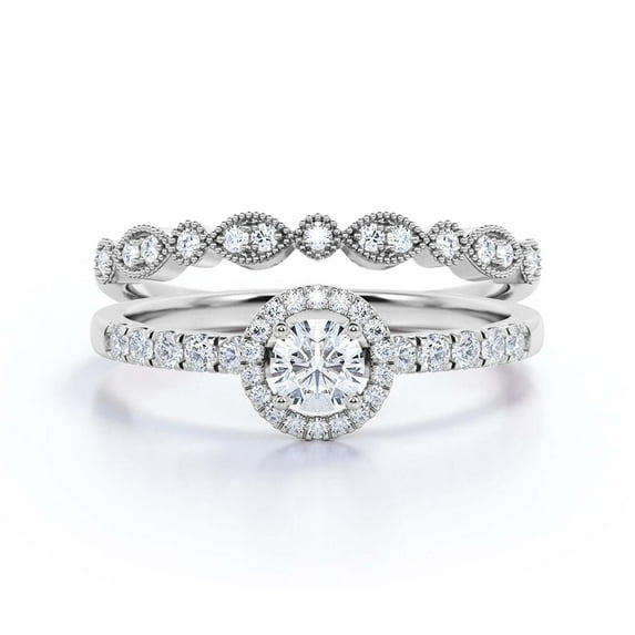 Dazzling Minimalist 1.50 Catar Round Diamond Moissanite Engagement Ring, Wedding Ring, One Matching Band in 925 Sterling Silver With 18k White Gold Plating Gift For Her, Silver, Halo Bridal Ring Set
