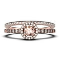 thumbnail image 1 of Dazzling Minimalist 1.50 Catar Round Morganite And Diamond Moissanite Engagement Ring, Wedding Ring, One Matching Band in 10k Solid Rose Gold, Gift For Her, Silver, Halo Bridal Ring Set, Promise Ring, 1 of 3