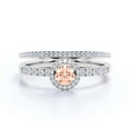 thumbnail image 1 of Dazzling Minimalist 1.50 Catar Round Morganite And Diamond Moissanite Engagement Ring, Wedding Ring, One Matching Band in 10k Solid White Gold, Gift For Her, Silver, Halo Bridal Ring Set, Promise Ring, 1 of 3