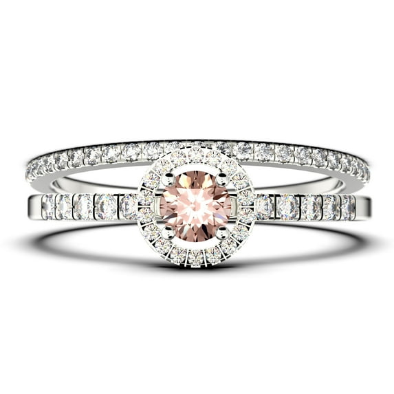 Dazzling Minimalist 1.50 Catar Round Morganite And Diamond Moissanite Engagement Ring, Wedding Ring, One Matching Band In 10K Solid White Gold, Gift For Her, Silver, Halo Bridal Ring Set, Promise Ring