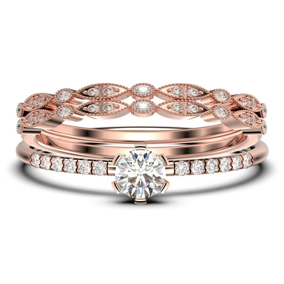 Dazzling Minimalist 1.55 Carat Classic Round Cut Diamond Moissanite Affordable Engagement Ring, Wedding Ring in 925 Sterling Silver With 18k Rose Gold Plating, Trio Set, Matching Band