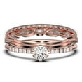 thumbnail image 1 of Dazzling Minimalist 1.55 Carat Classic Round Cut Diamond Moissanite Affordable Engagement Ring, Wedding Ring in 925 Sterling Silver With 18k Rose Gold Plating, Trio Set, Matching Band, 1 of 4