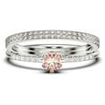 thumbnail image 1 of Dazzling Minimalist 1.55 Carat Classic Round Cut Morganite And Diamond Moissanite Affordable Engagement Ring, Wedding Ring In10K Solid White Gold, Minimal Woman Gift Idea, Trio Set, Matching Band, 1 of 4