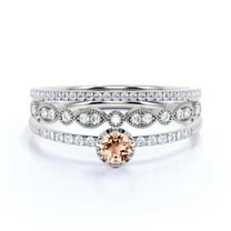 Dazzling Minimalist 1.55 Carat Classic Round Cut Morganite And Diamond Moissanite Affordable Engagement Ring, Wedding Ring in10k Solid White Gold, Minimal Woman Gift Idea, Trio Set, Matching Band