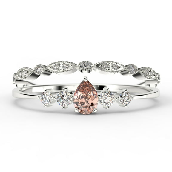 Dazzling Minimalist 1.55 Carat Pear Cut Morganite And Diamond Moissanite Classic Engagement Ring, Affordable Wedding Ring in 925 Sterling Silver With 18k White Gold Plating, Bridal Set, Matching Band