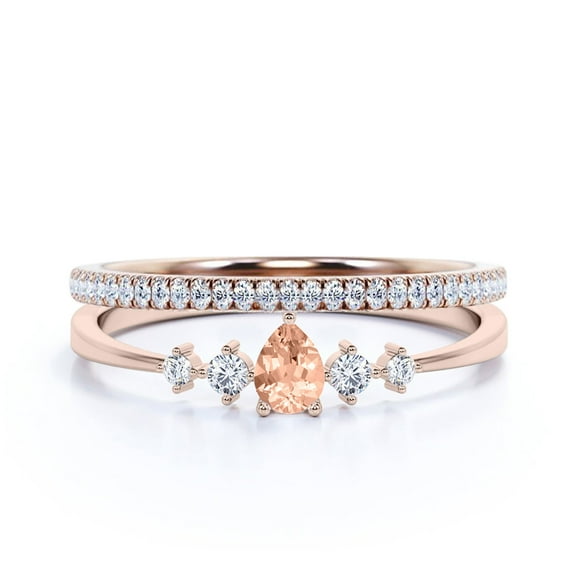 Dazzling Minimalist 1.55 Carat Pear Cut Morganite And Diamond Moissanite Classic Engagement Ring, Affordable Wedding Ring in 925 Sterling Silver With 18k Rose Gold Plating, Bridal Set, Matching Band