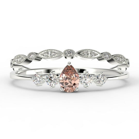 Dazzling Minimalist 1.55 Carat Pear Morganite And Diamond Moissanite Classic Engagement Ring, Affordable Wedding Ring in 10k Solid White Gold, Gift For Her, Promise Ring, Bridal Set, Matching Band