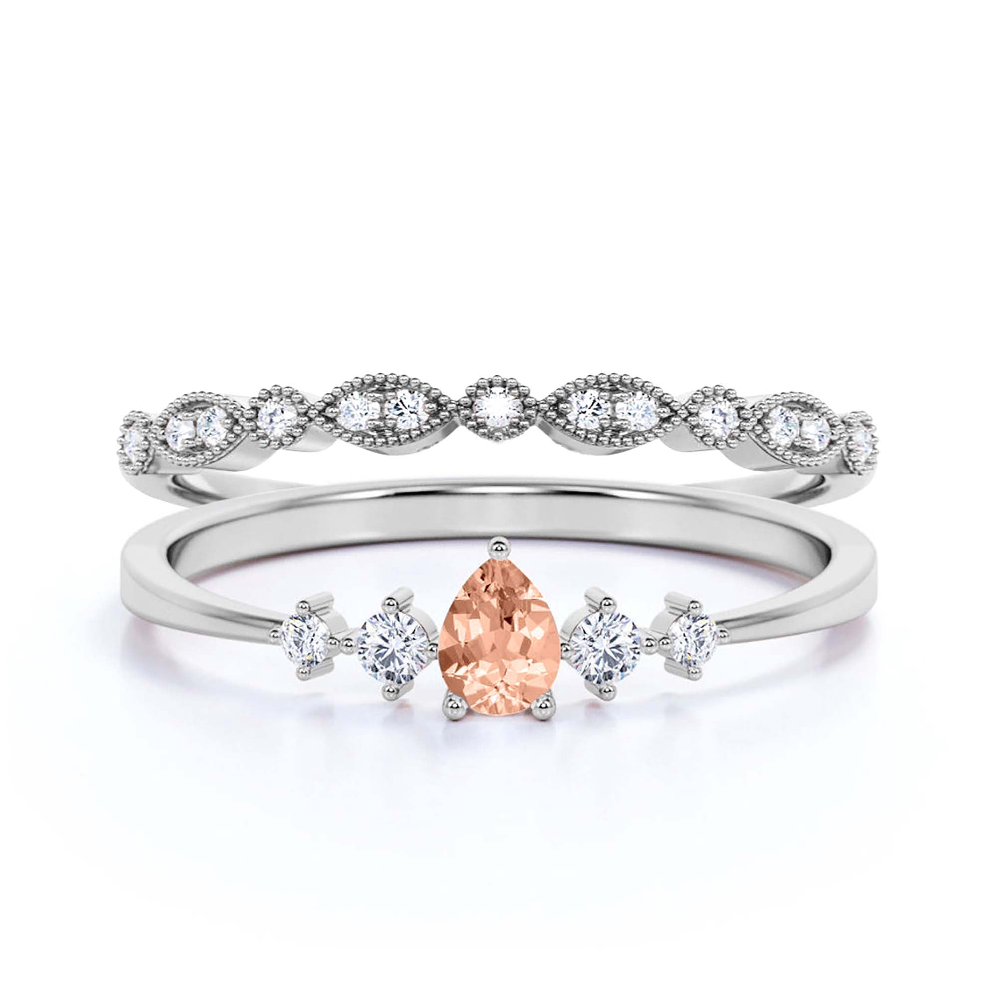 Dazzling Minimalist 1.55 Carat Pear Morganite And Diamond Moissanite ...