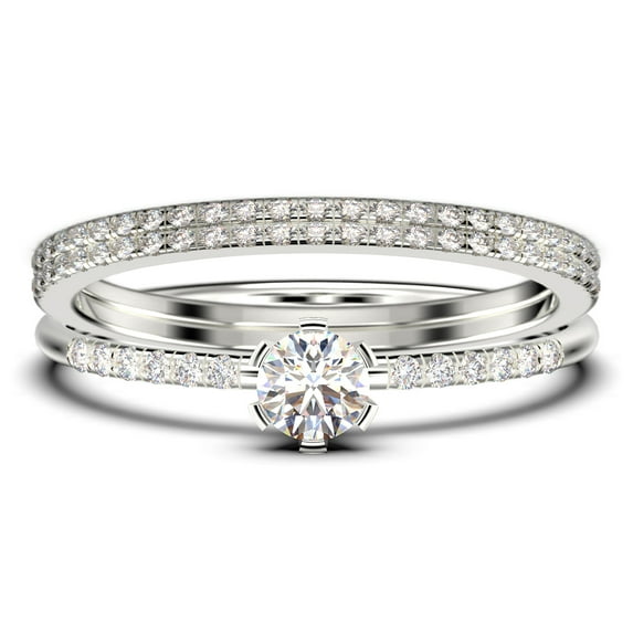 Dazzling Minimalist 1.55 Carat Round Cut Diamond Moissanite Affordable Engagement Ring, Wedding Ring in 925 Sterling Silver With 18k White Gold Plating, Trio Set, Matching Band
