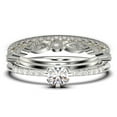thumbnail image 1 of Dazzling Minimalist 1.55 Carat Round Cut Diamond Moissanite Affordable Engagement Ring, Wedding Ring in 925 Sterling Silver With 18k White Gold Plating, Trio Set, Matching Band, 1 of 4