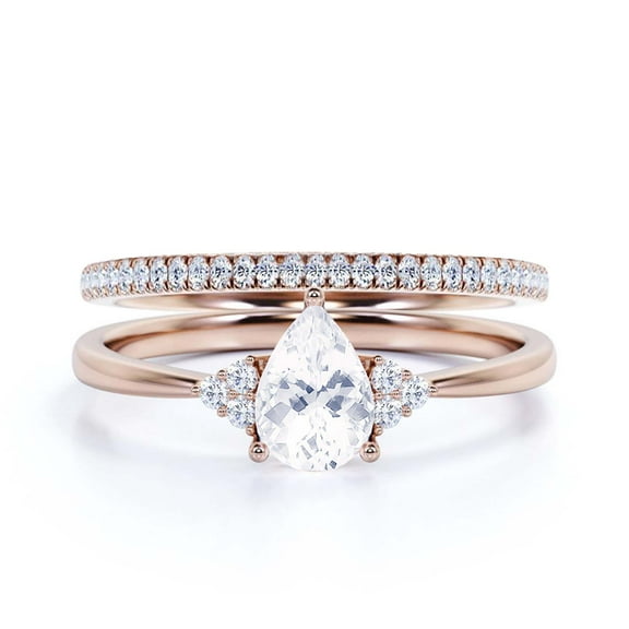 Dazzling Minimalist 1.75 Carat Pear Cut Affordable Ring, Diamond Moissanite Engagement Ring, Unique Wedding Ring, One Matching Band in 925 Sterling Silver With 18k Rose Gold Plating, Gift For Her