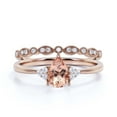 thumbnail image 1 of Dazzling Minimalist 1.75 Carat Pear Cut Affordable Ring, Morganite And Diamond Moissanite Engagement Ring, Unique Wedding Ring, One Matching Band in 10k Solid Rose Gold, Gift For Her, Bridal Set, 1 of 3