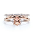 thumbnail image 1 of Dazzling Minimalist 1.75 Carat Pear Cut Affordable Ring, Morganite And Diamond Moissanite Engagement Ring, Unique Wedding Ring, One Matching Band in 10k Solid Rose Gold, Gift For Her, Bridal Set, 1 of 3